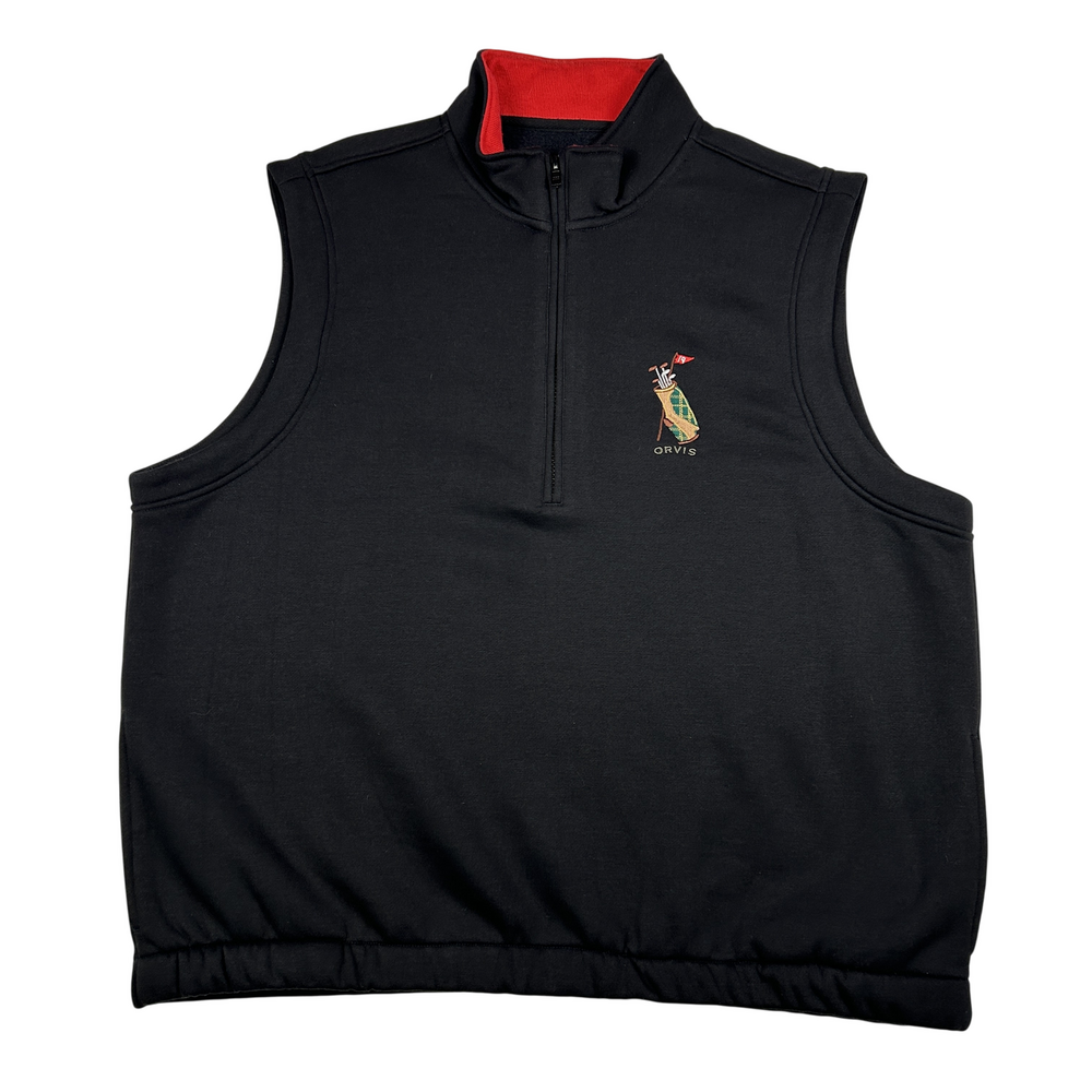Orvis Vest Mens XL Golf Embroidered Quarter Zip Fleece Lined Black Pullover